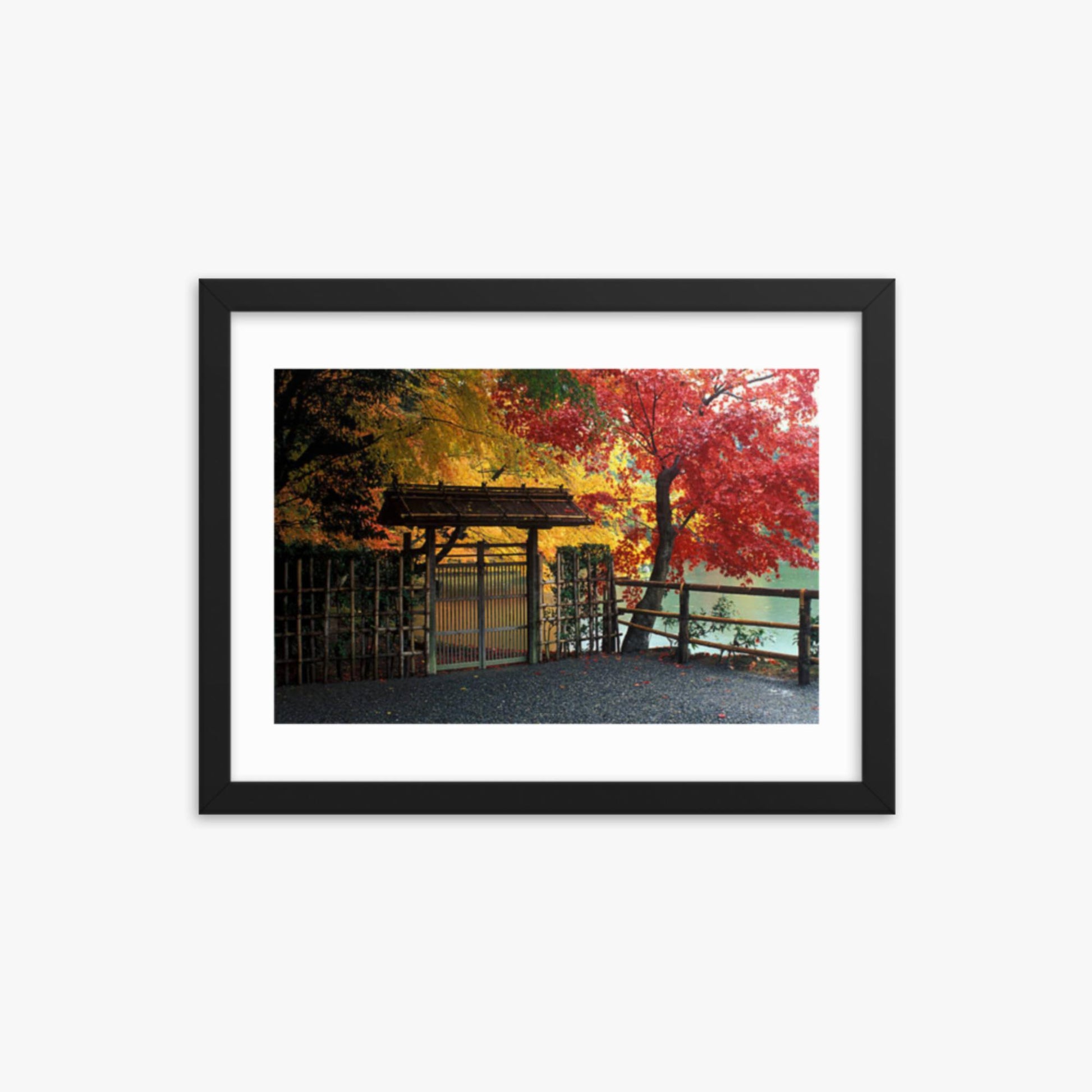 Entrace to Japanese Garden With Autumn Trees 12x16 in Poster With Black Frame