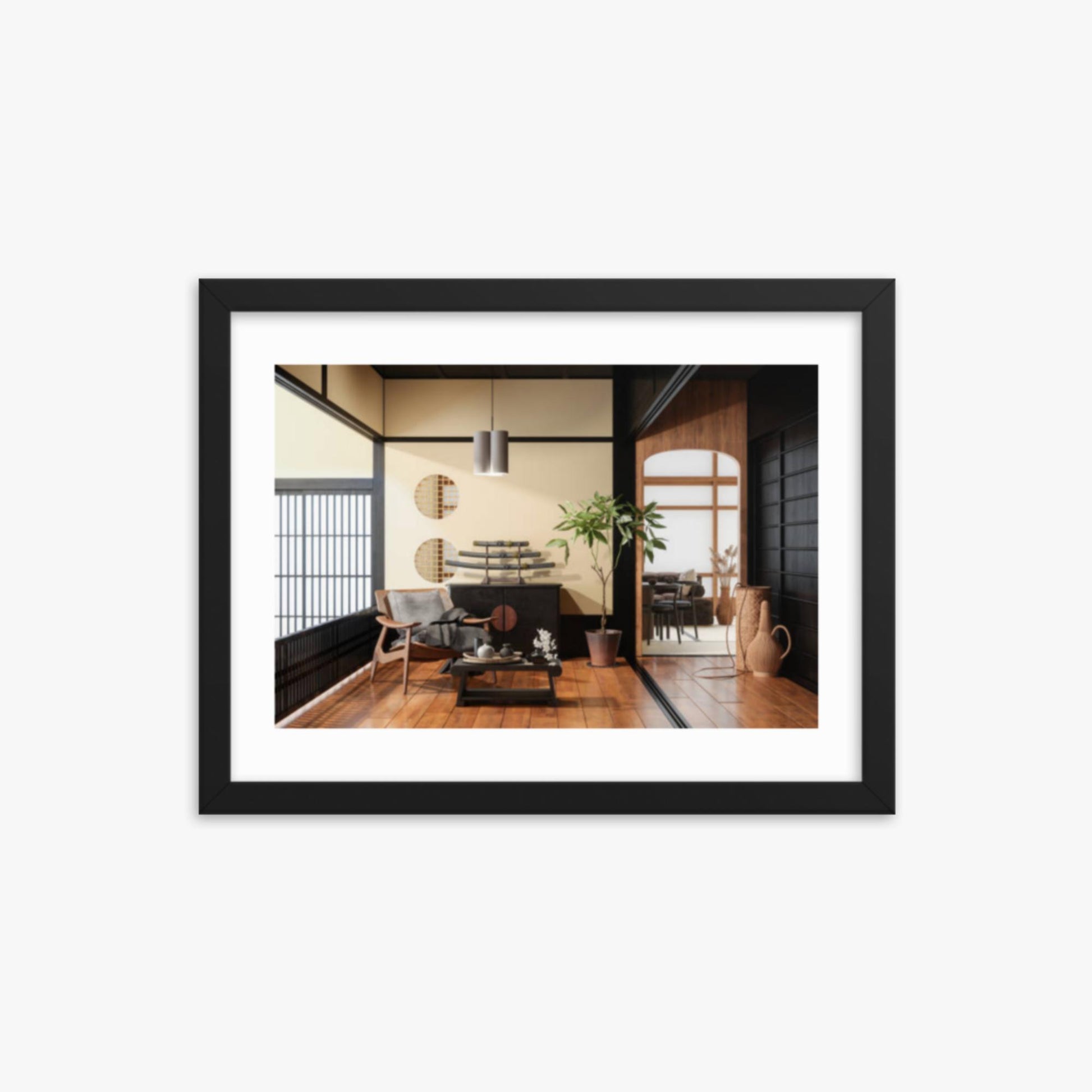 Japanese Style Living Room Interior 12x16 in Poster With Black Frame