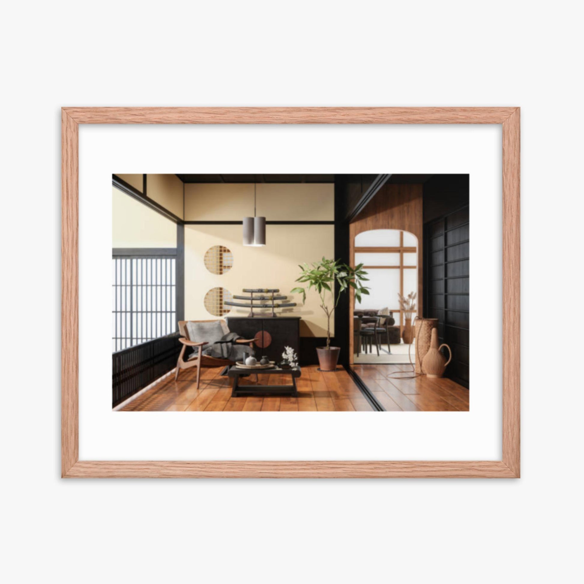 Japanese Style Living Room Interior 16x20 in Poster With Oak Frame