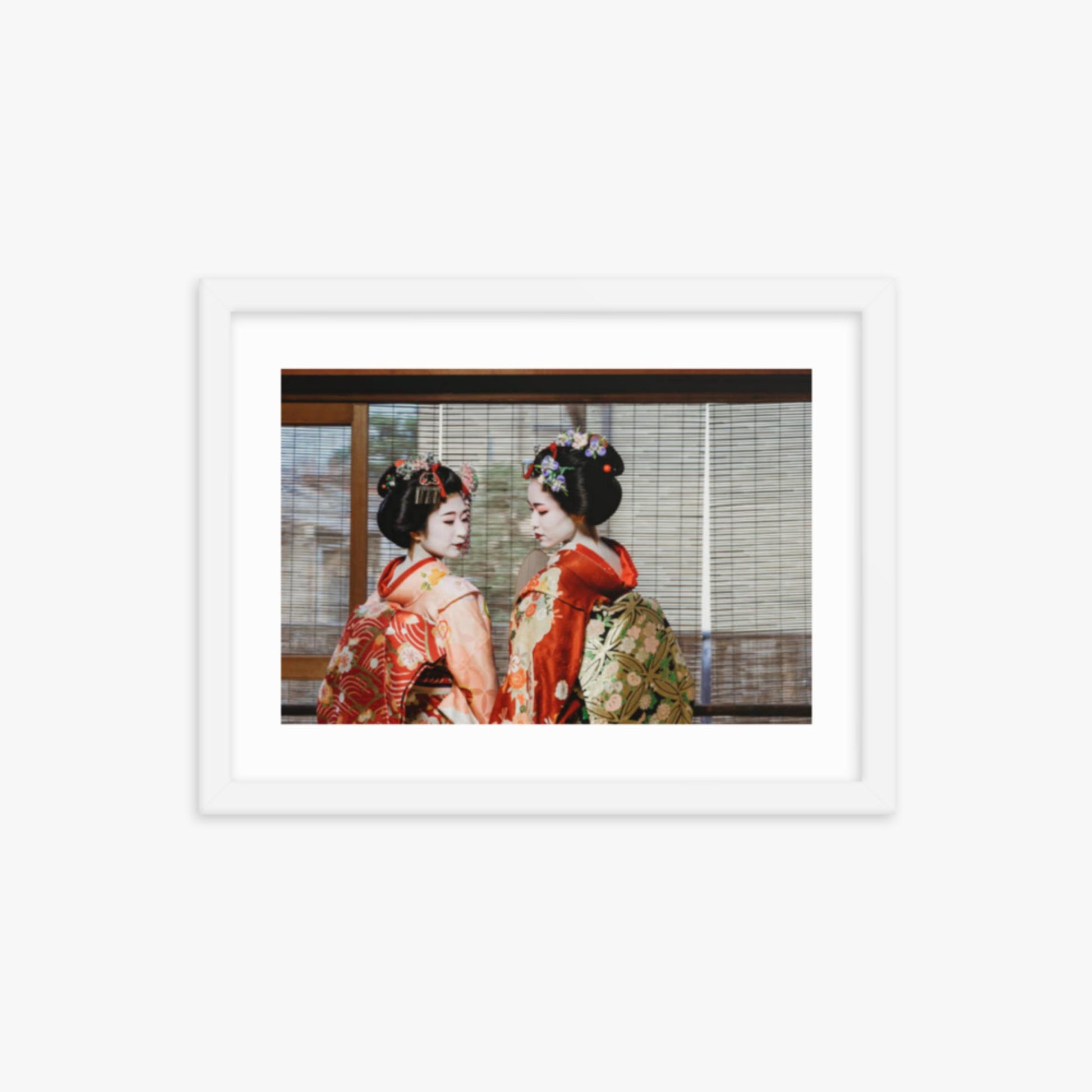 Maiko Women Together in Kyoto 12x16 in Poster With White Frame