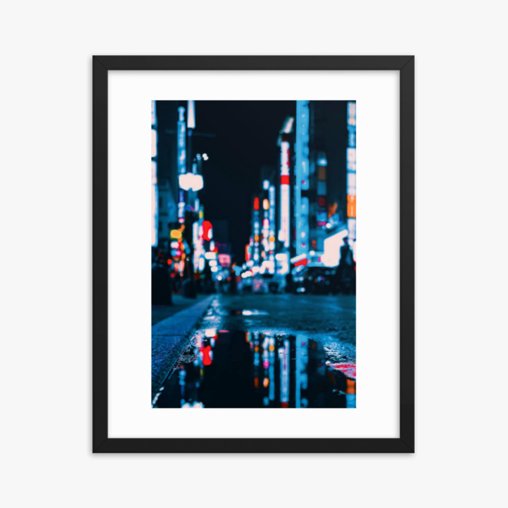 Neon Refelctions in Tokyo 16x20 in Poster With Black Frame