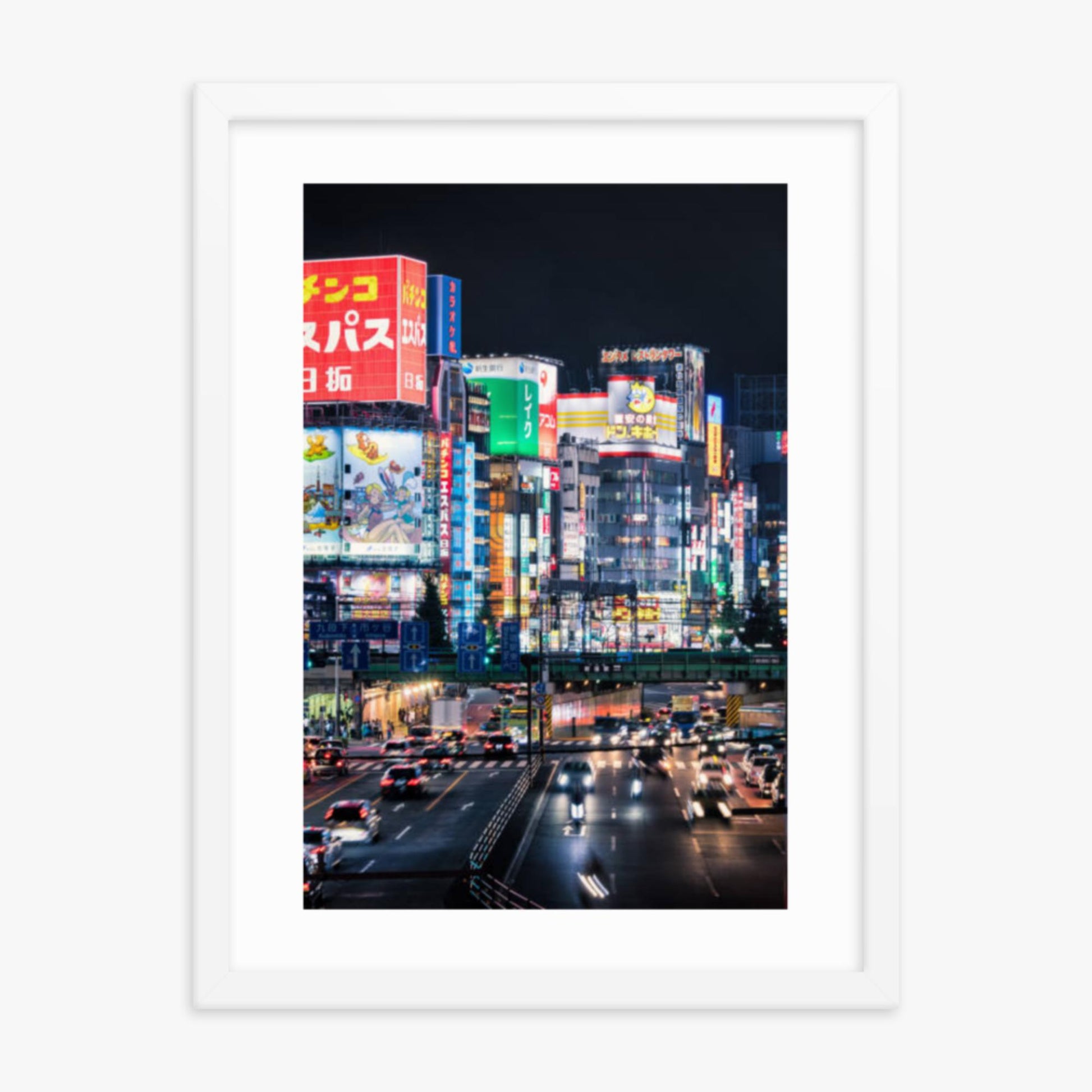 Shinjuku Streets at Night 18x24 in Poster With White Frame