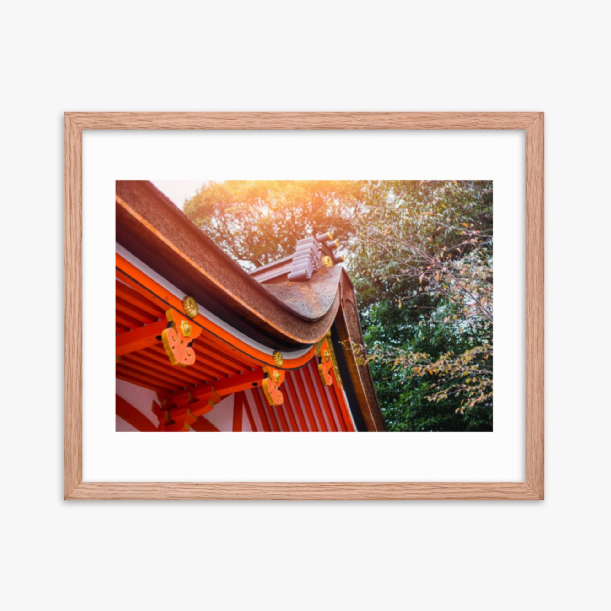 Japan style shrine red rood temple closeup 16x20 in Poster With Oak Frame