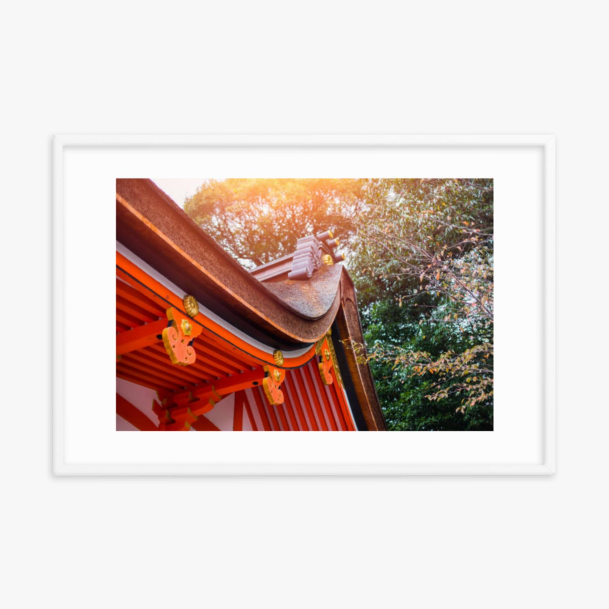 Japan style shrine red rood temple closeup 24x36 in Poster With White Frame