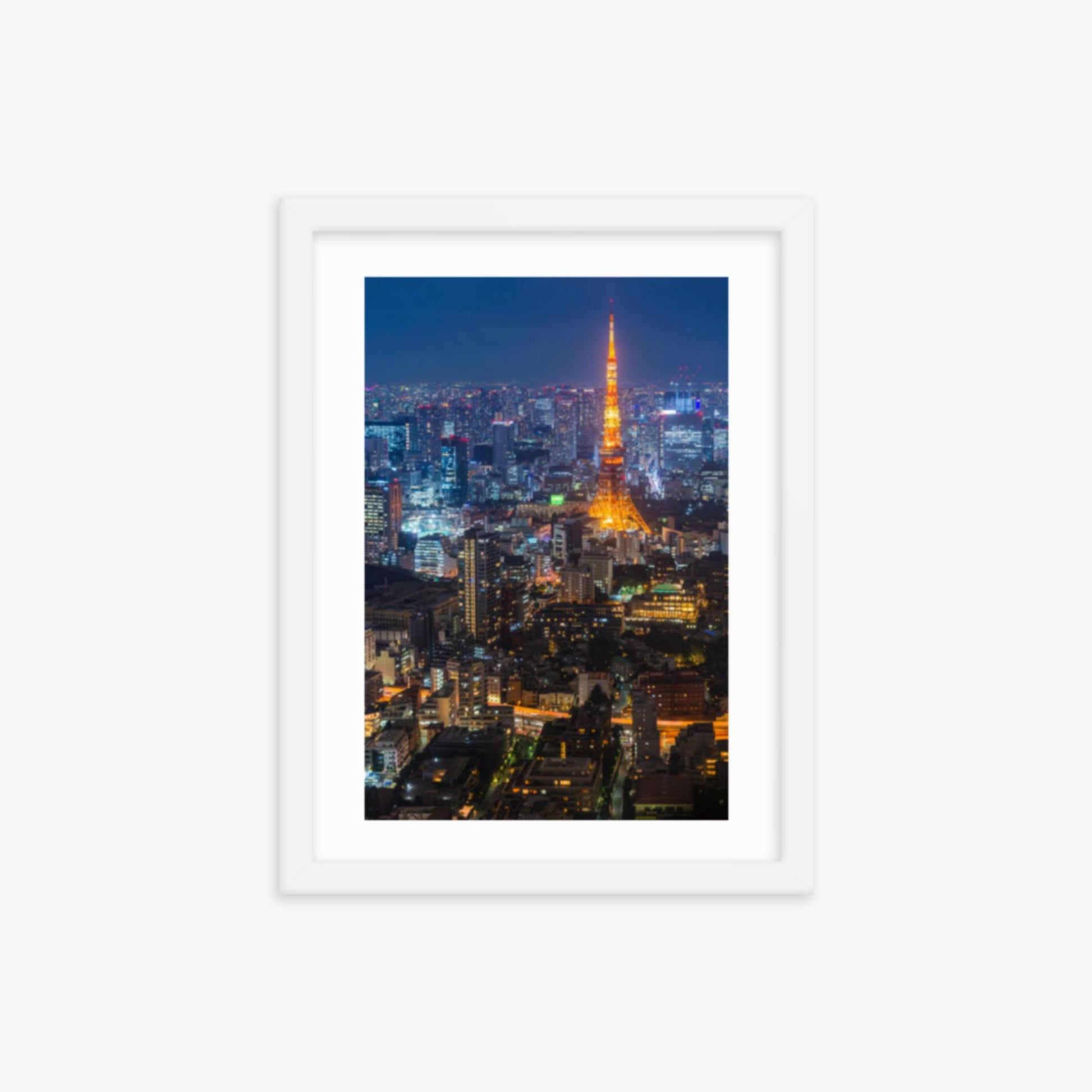 Tokyo Tower illuminated 12x16 in Poster With White Frame