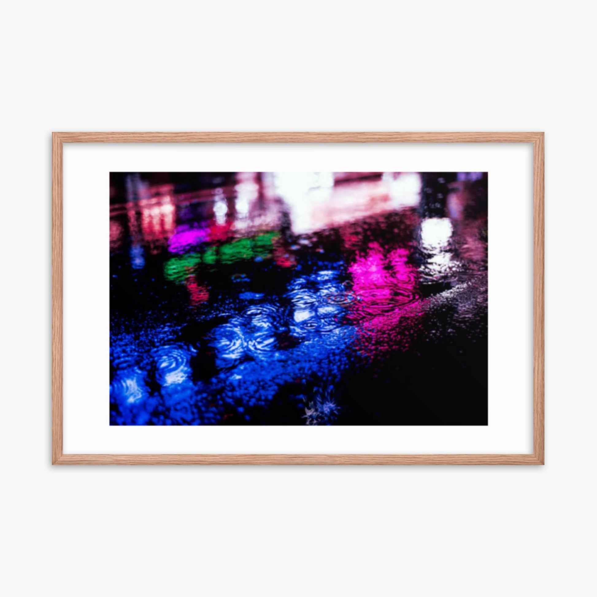 Rainy Night 24x36 in Poster With Oak Frame