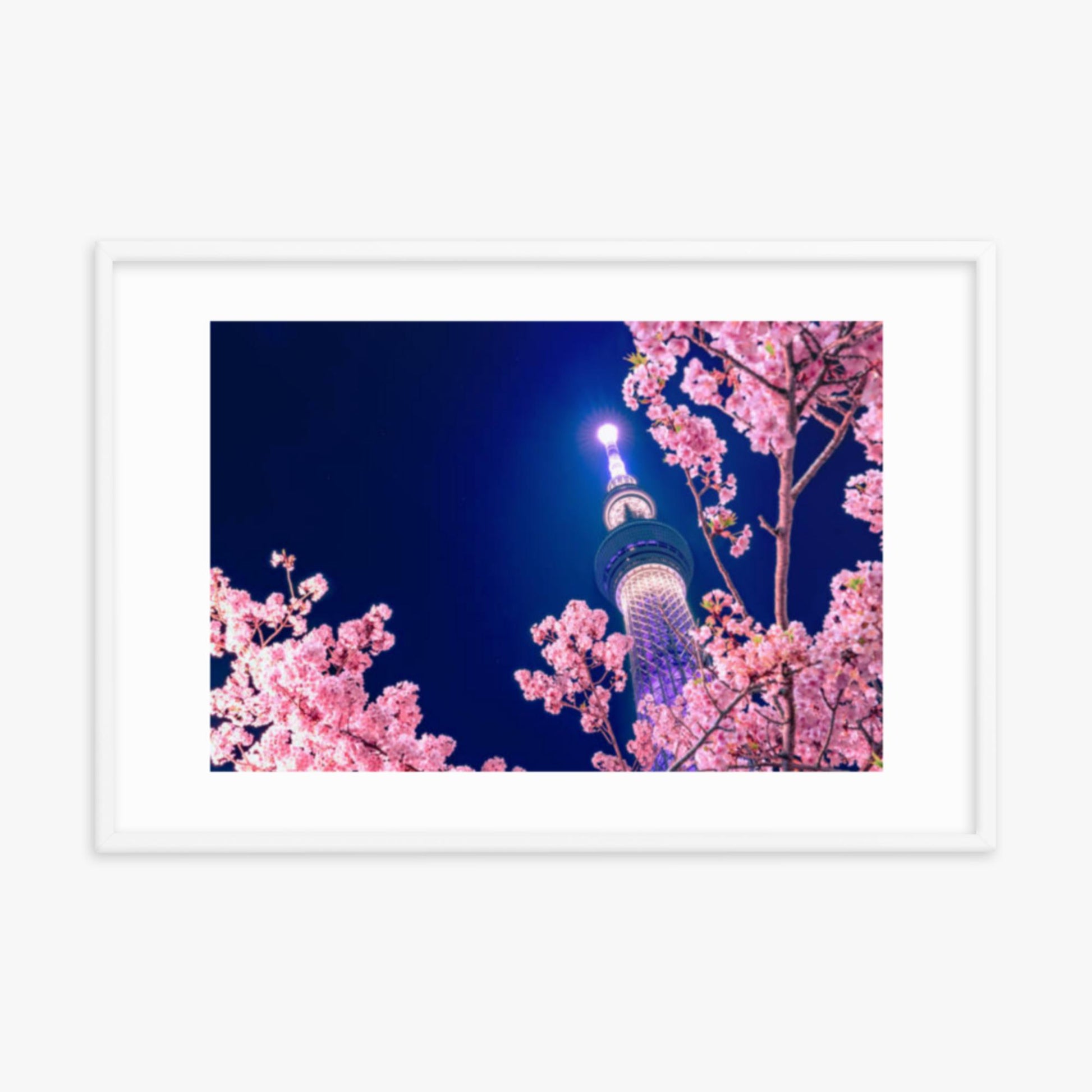 Tokyo Sky tree with Sakura 24x36 in Poster With White Frame